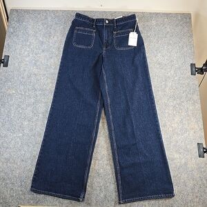 NWT Free Assembly's Size 10 Women's Wide Leg Dark Blue Jeans with Patch Pockets